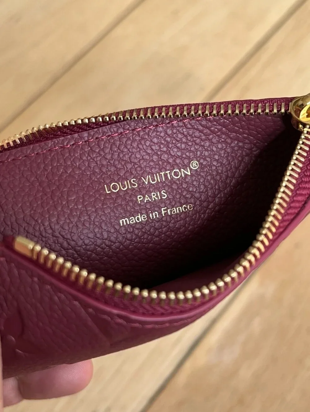 Louis Vuitton Burgundy Embossed Monogram Card Pouch with Gold Charm